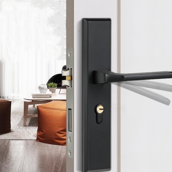 Modern Door Handle with Lock, Black, Mortise Lockset - Picture 4 of 6